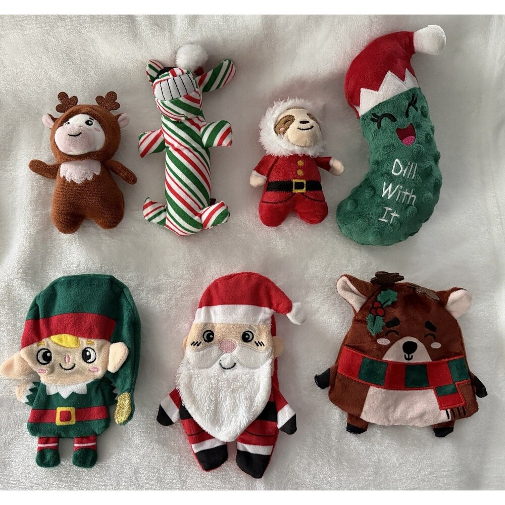NEW Pack Bundle Of 7 Dog Plush Toys Christmas 
